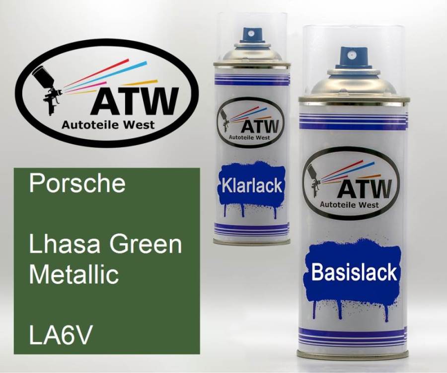 Porsche, Lhasa Green Metallic, LA6V: 400ml Sprühdose + 400ml Klarlack - Set, von ATW Autoteile West.